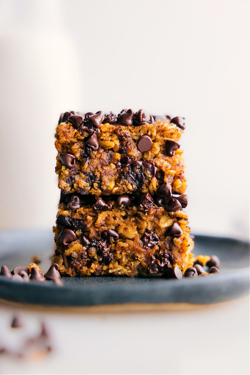 Two Pumpkin Oatmeal Bars on a plate.