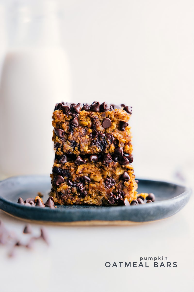 Two Pumpkin Oatmeal Bars on a plate