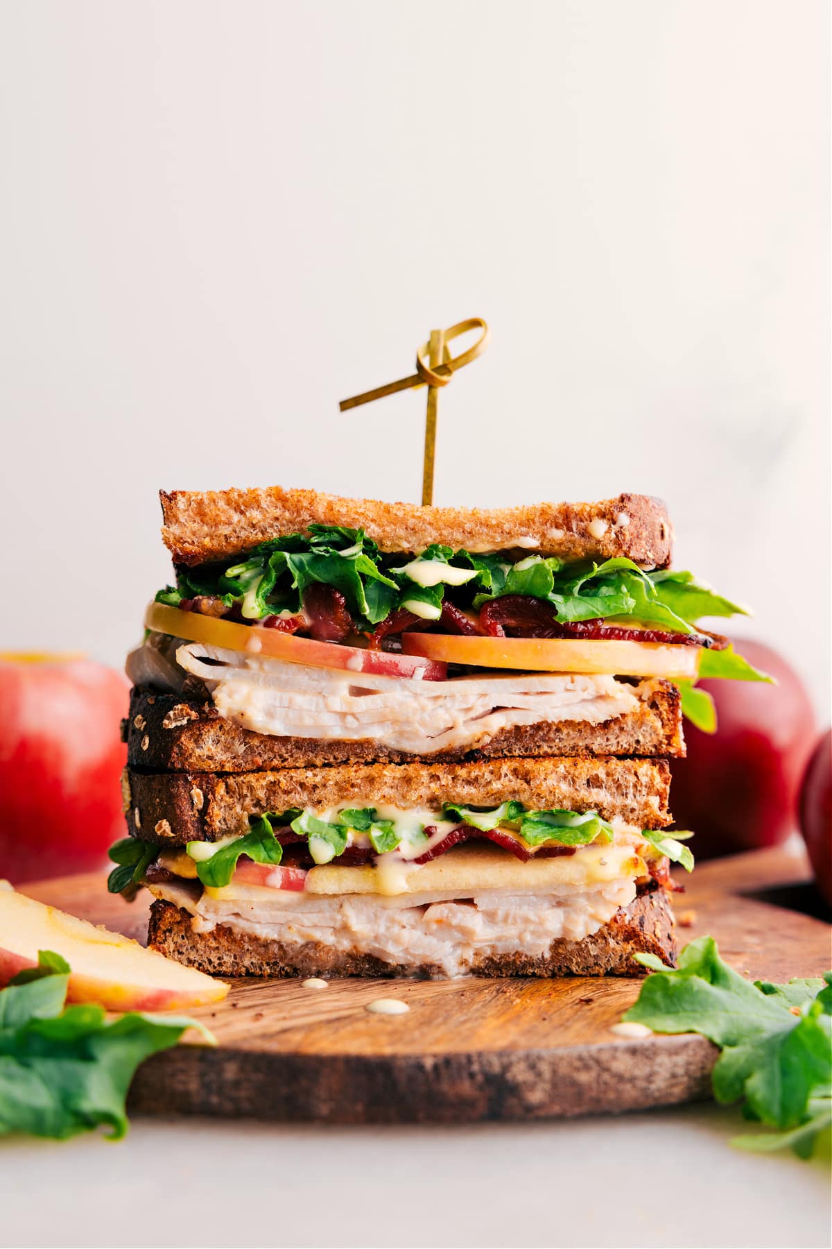 The Best Turkey Sandwich Recipe The best turkey sandwich, cut in half and stacked on top of each other, is ready to enjoy.