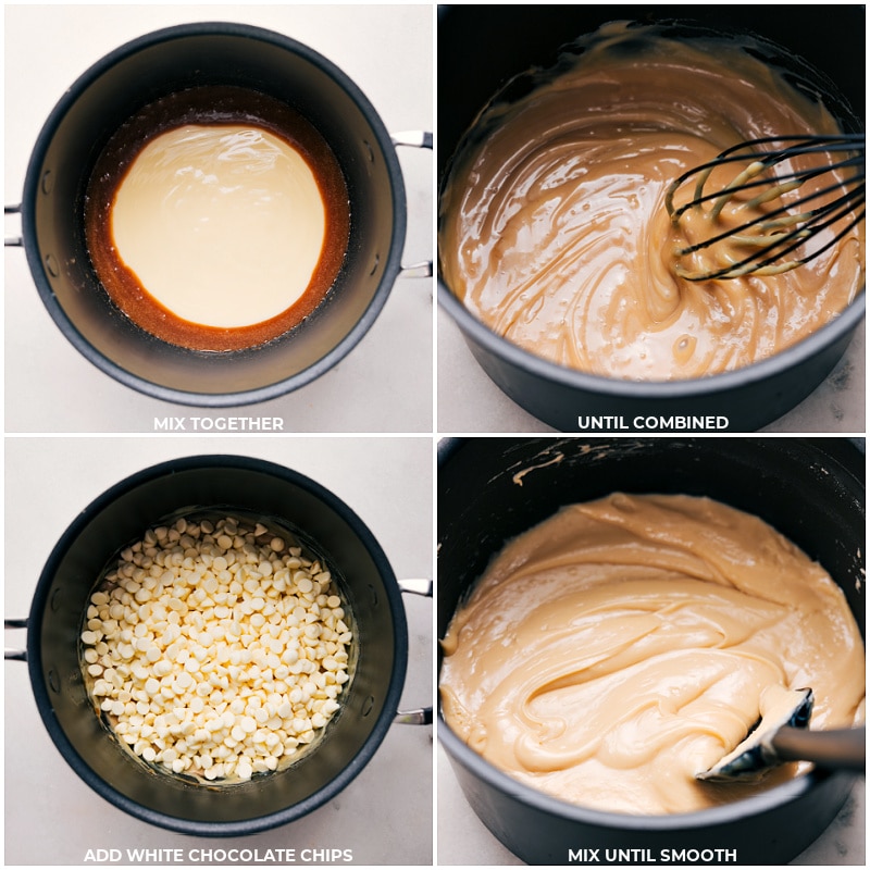 Process shots: Mix ingredients together until well combined; add white chocolate and mix until smooth.