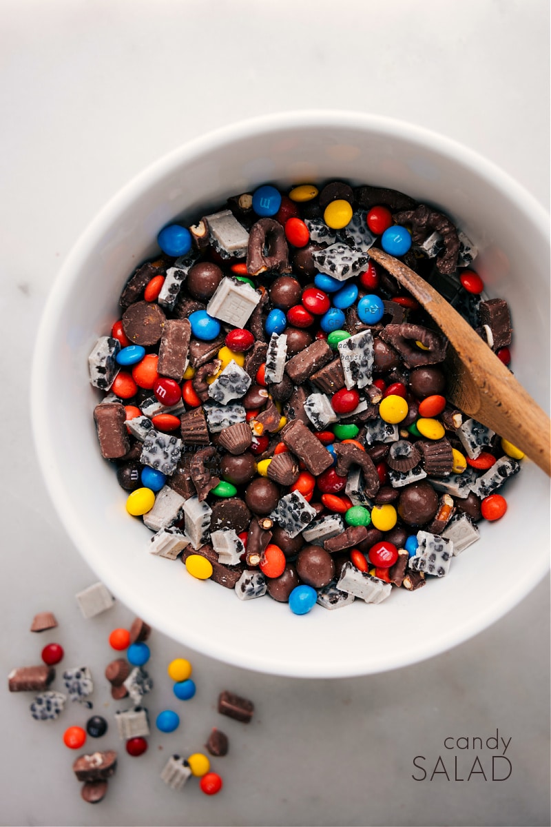 Overhead image of Candy Salad in a bowl