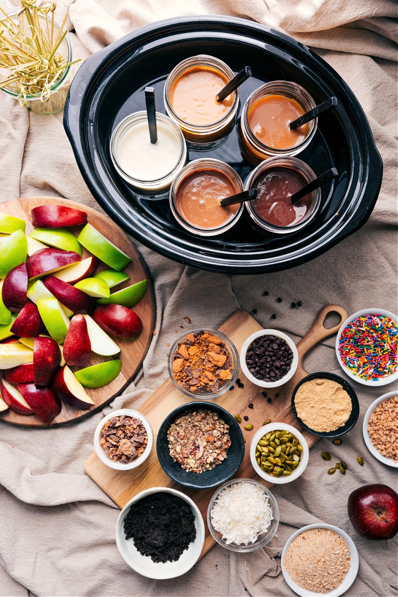 Overhead image of the caramel apple bar