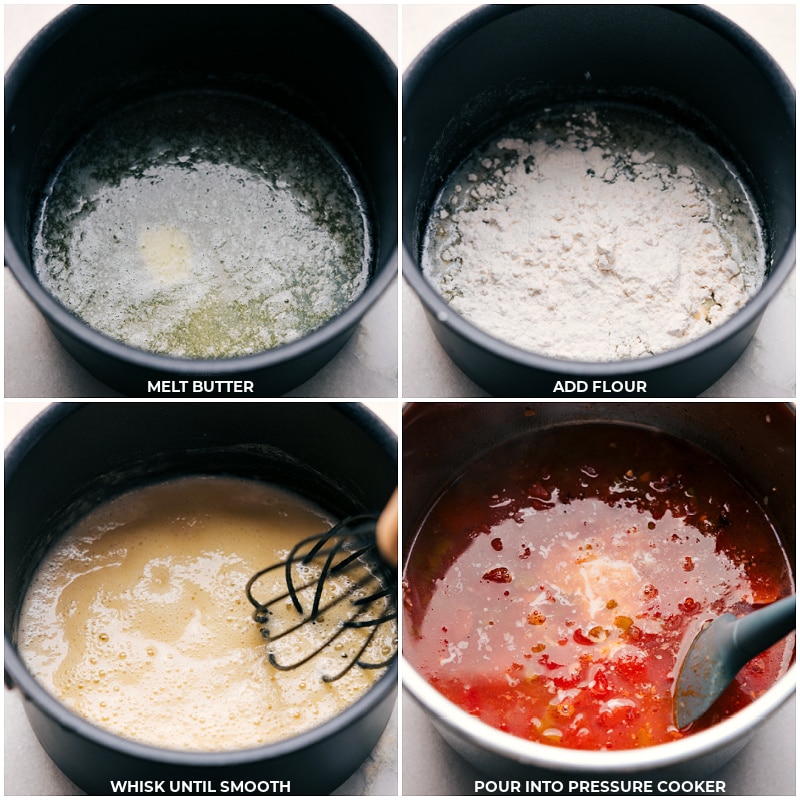 Proces shots-- images of the cream sauce being made and added to a pressure cooker