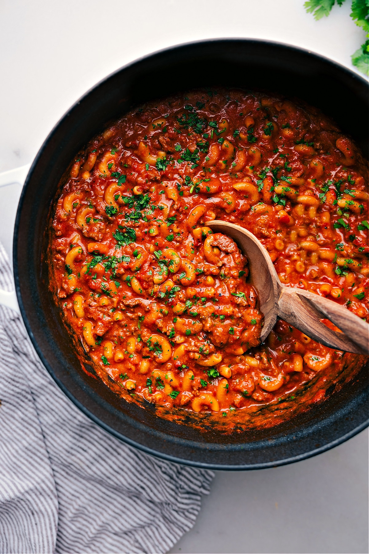 Overhead Image Of Easy Hamburger Helper in a Pot – One-Pot Comfort Food