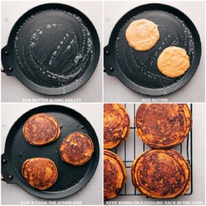 Cooking Healthy Pumpkin Pancake Batter on Griddle.