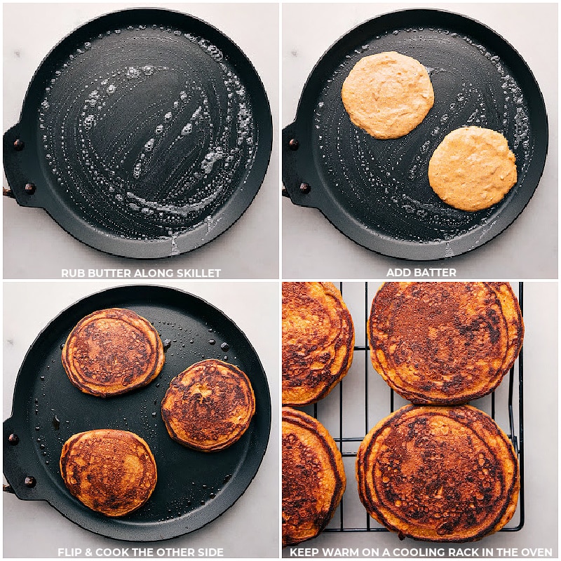 Cooking Pumpkin Pancake batter on griddle.