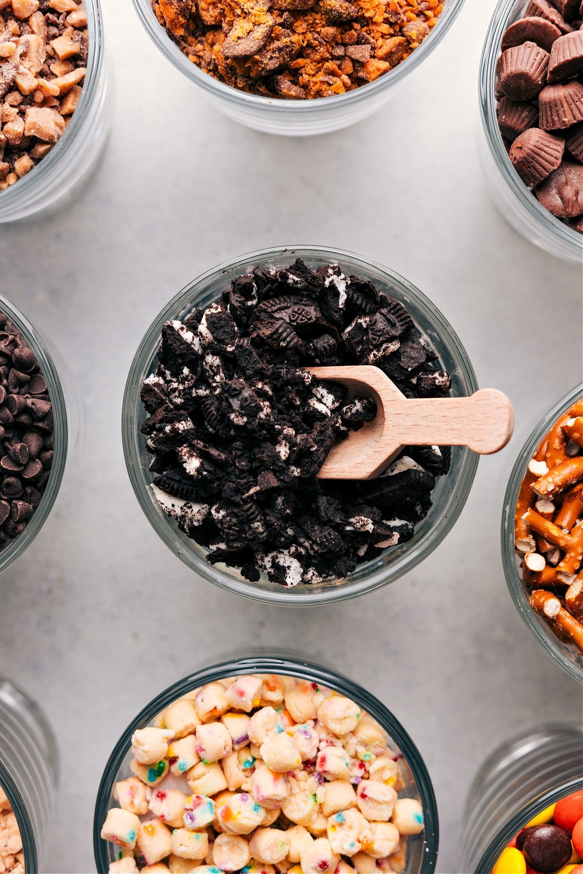 Close-up of Popcorn Bar toppings and mix-ins.