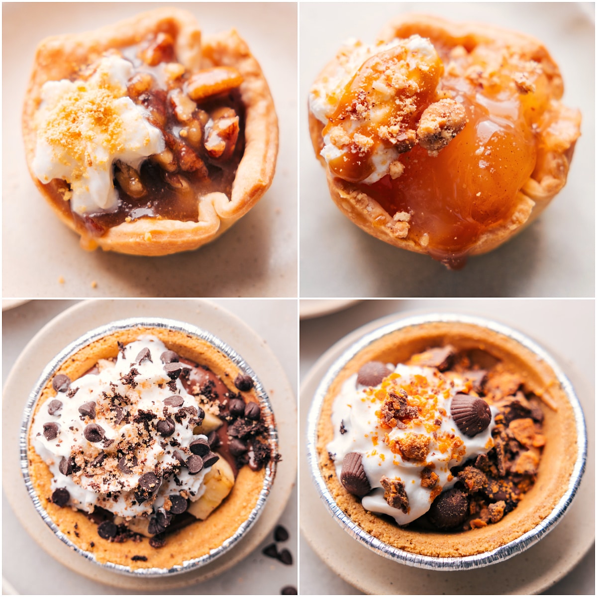 Four different options of pies you can make with your at home dessert pie bar.