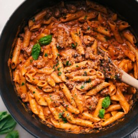 Penne Pasta with Italian Sausage in the Pot.