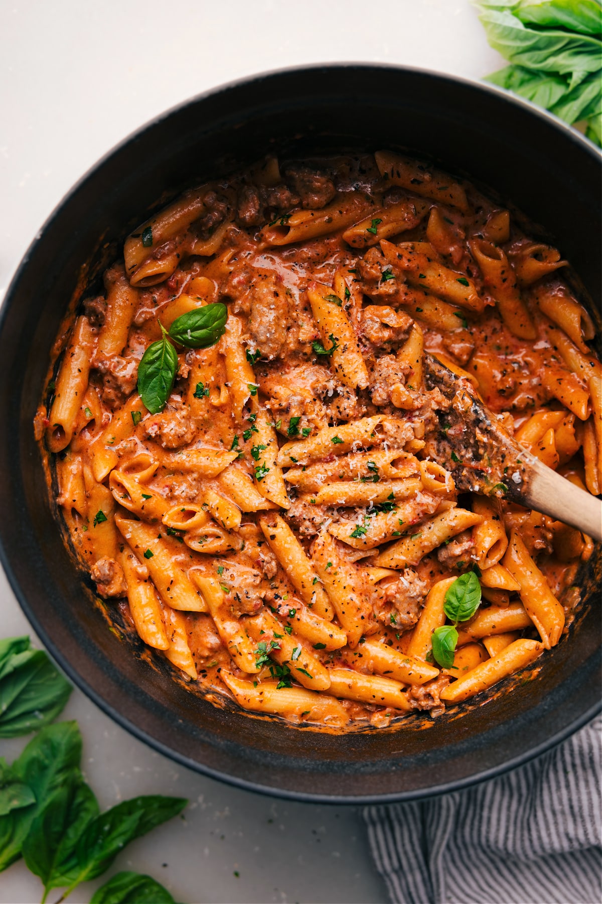 Penne Pasta with Italian Sausage in the Pot.