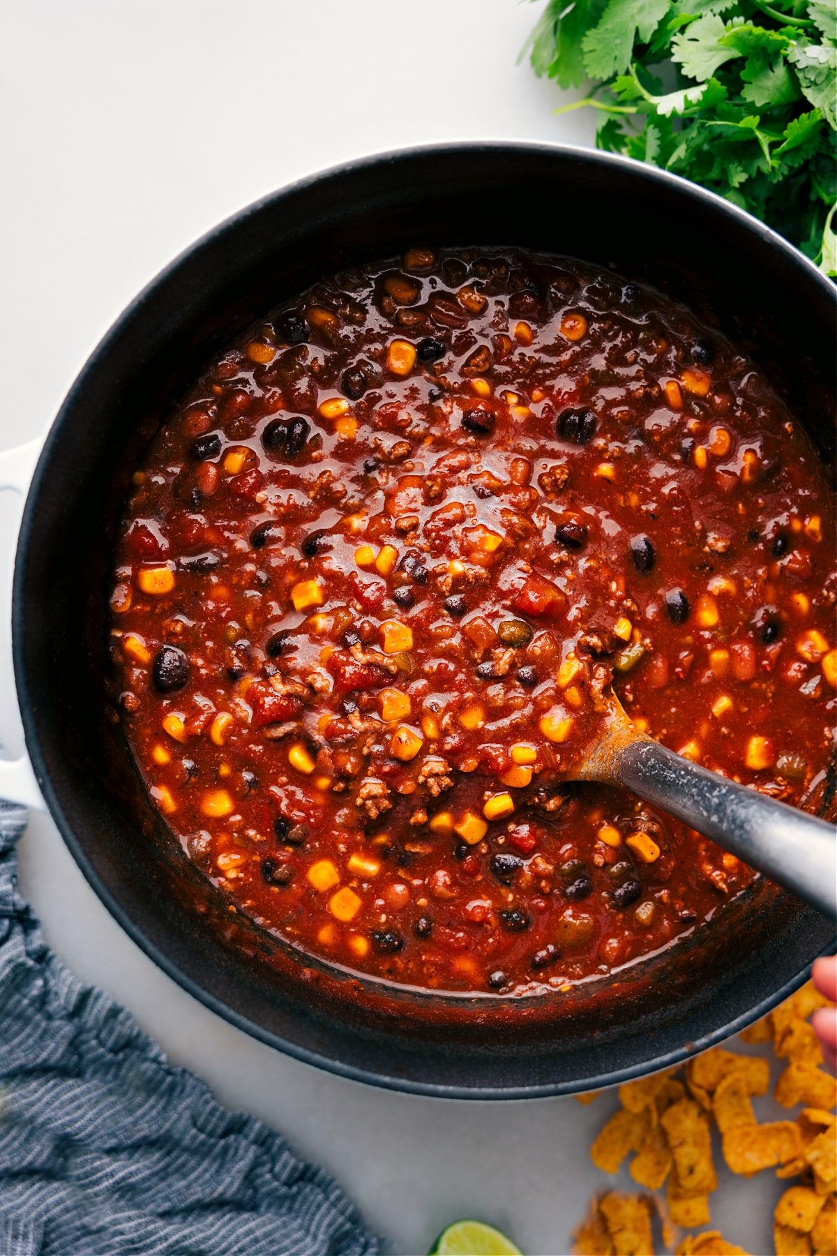 A mouthwatering bowl of Taco Soup, ready to be enjoyed.