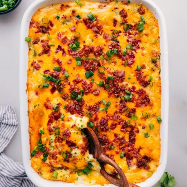 Twice-Baked Potato Casserole in a baking dish.
