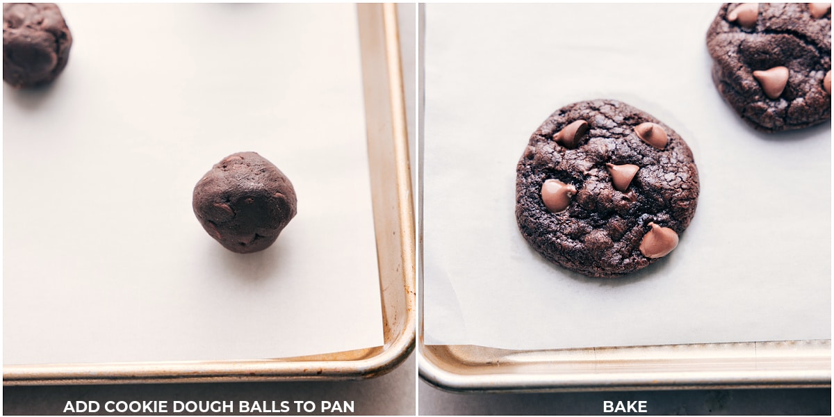 Adding the dough balls to the pan and baking to perfection.