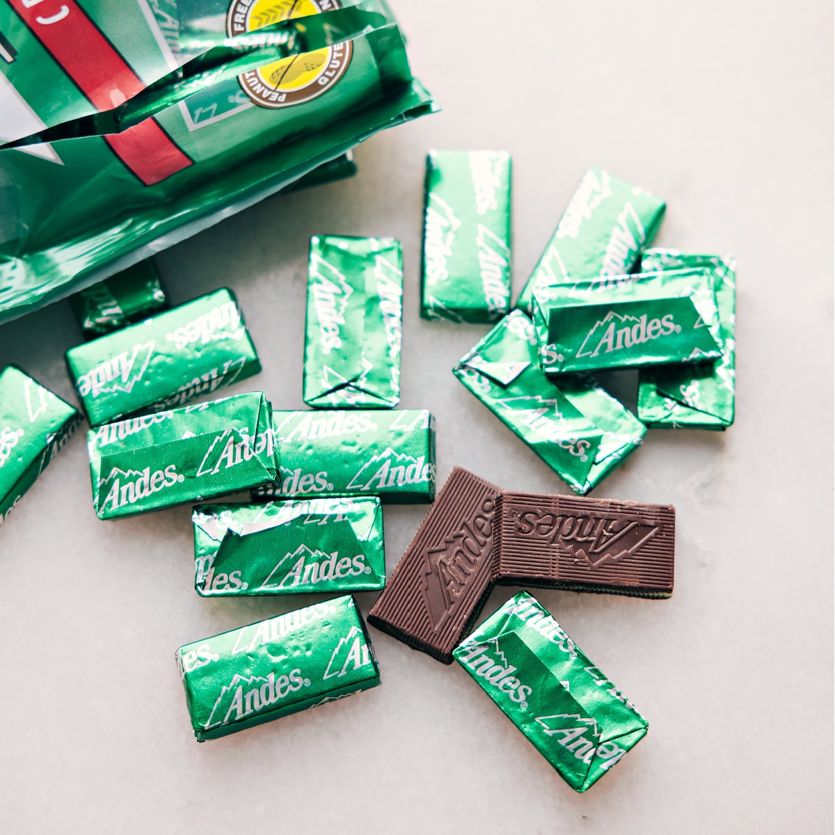 The Andes mint candies used in this recipe.