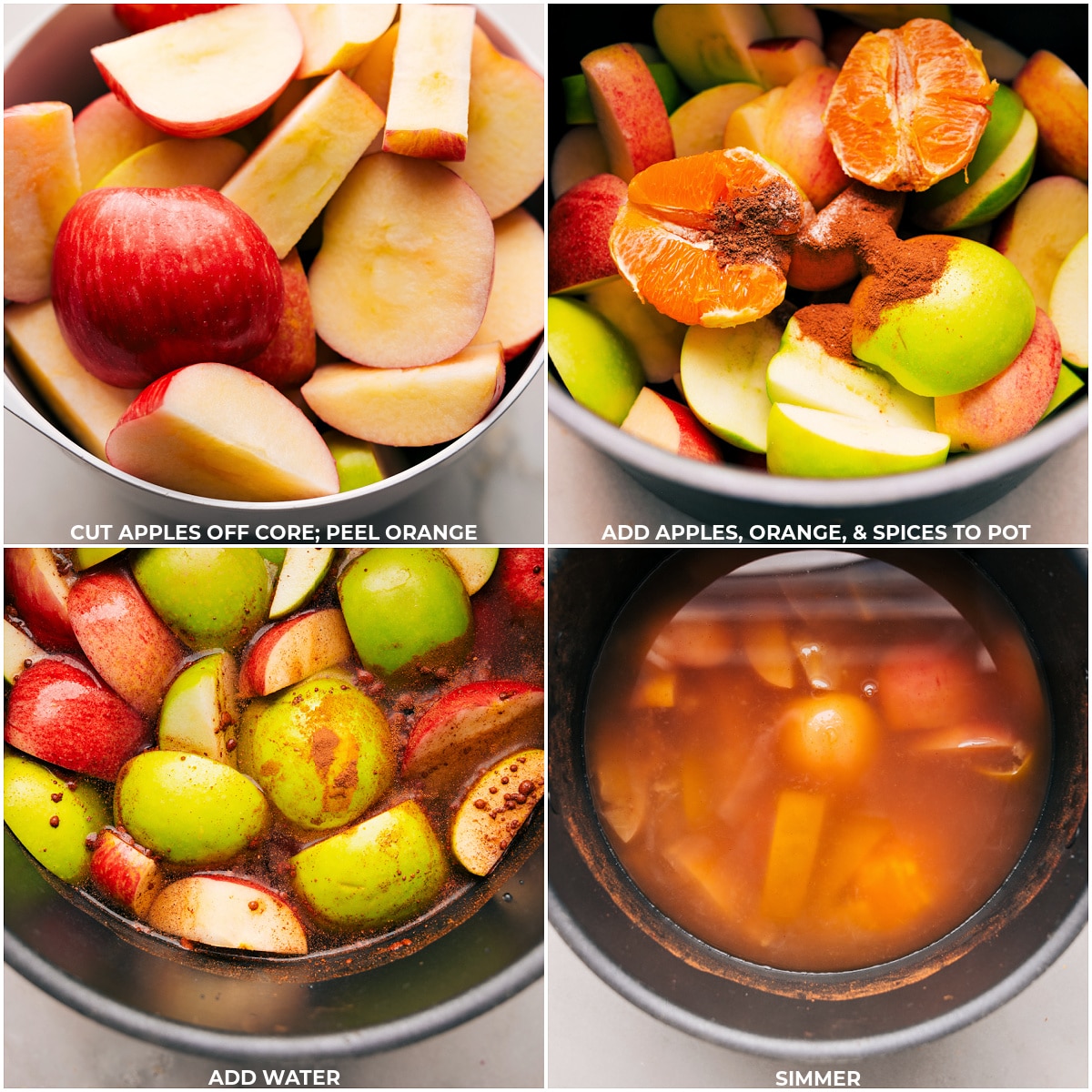 Fresh fruits, aromatic spices, and water being added to a pot for a flavorful infusion.