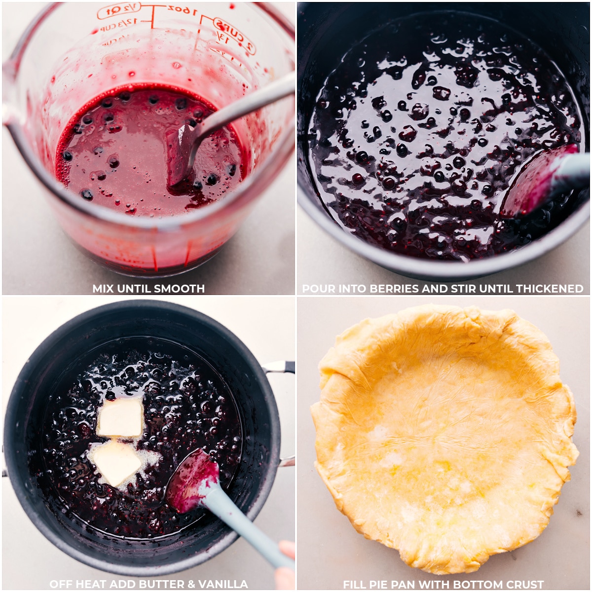 Butter and vanilla being added to the mixture and the crust being par baked.