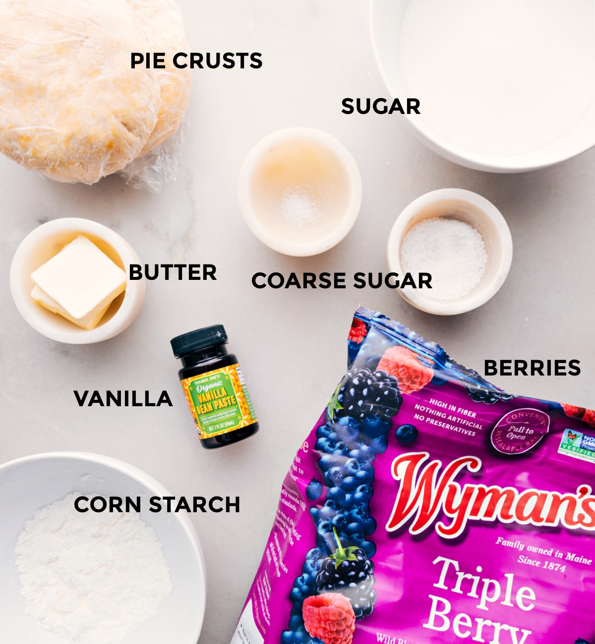 All the ingredients laid out on a board for this delicious dessert.