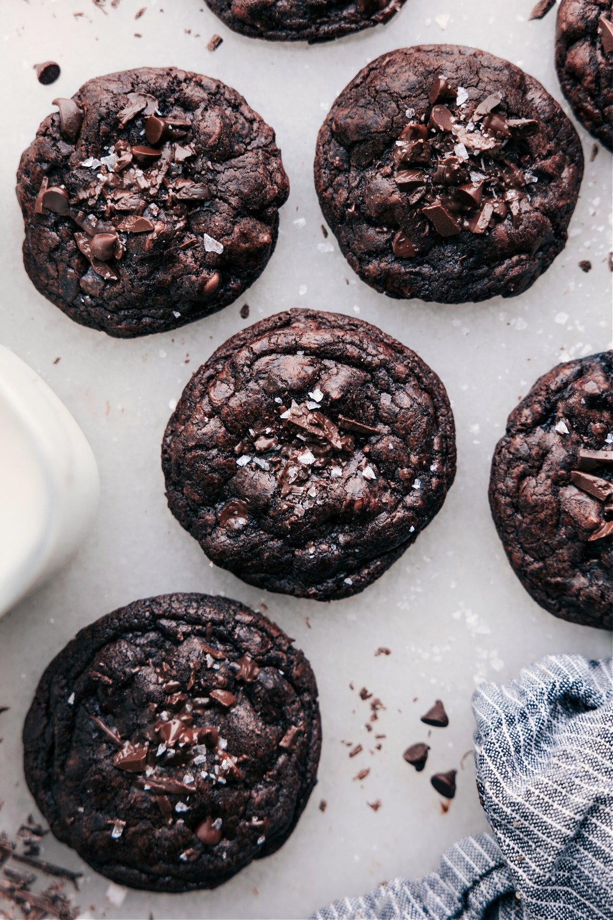 Baked chocolate cookies with fresh sea salt on top.