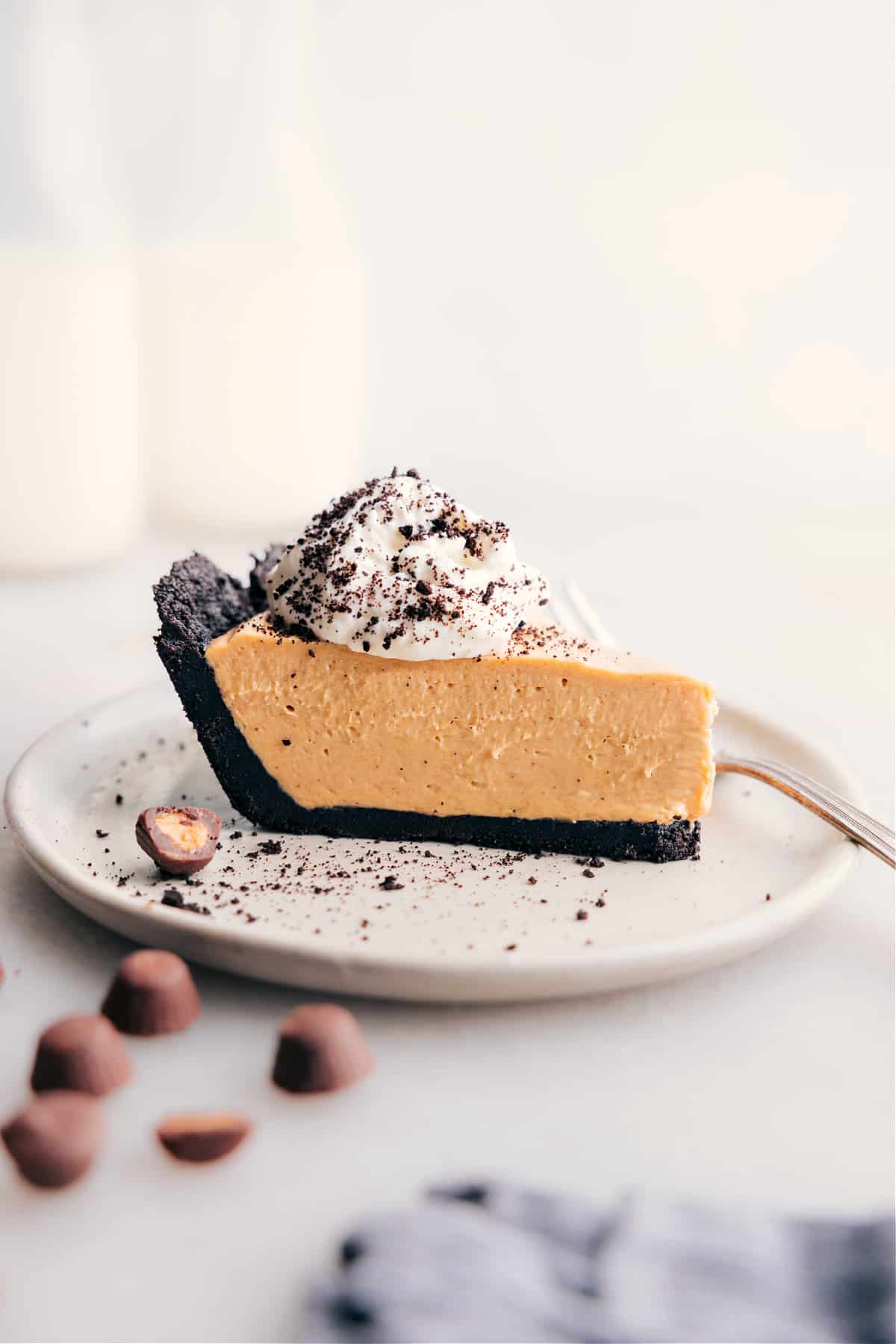 Slice of Peanut Butter Pie ready to be enjoyed.