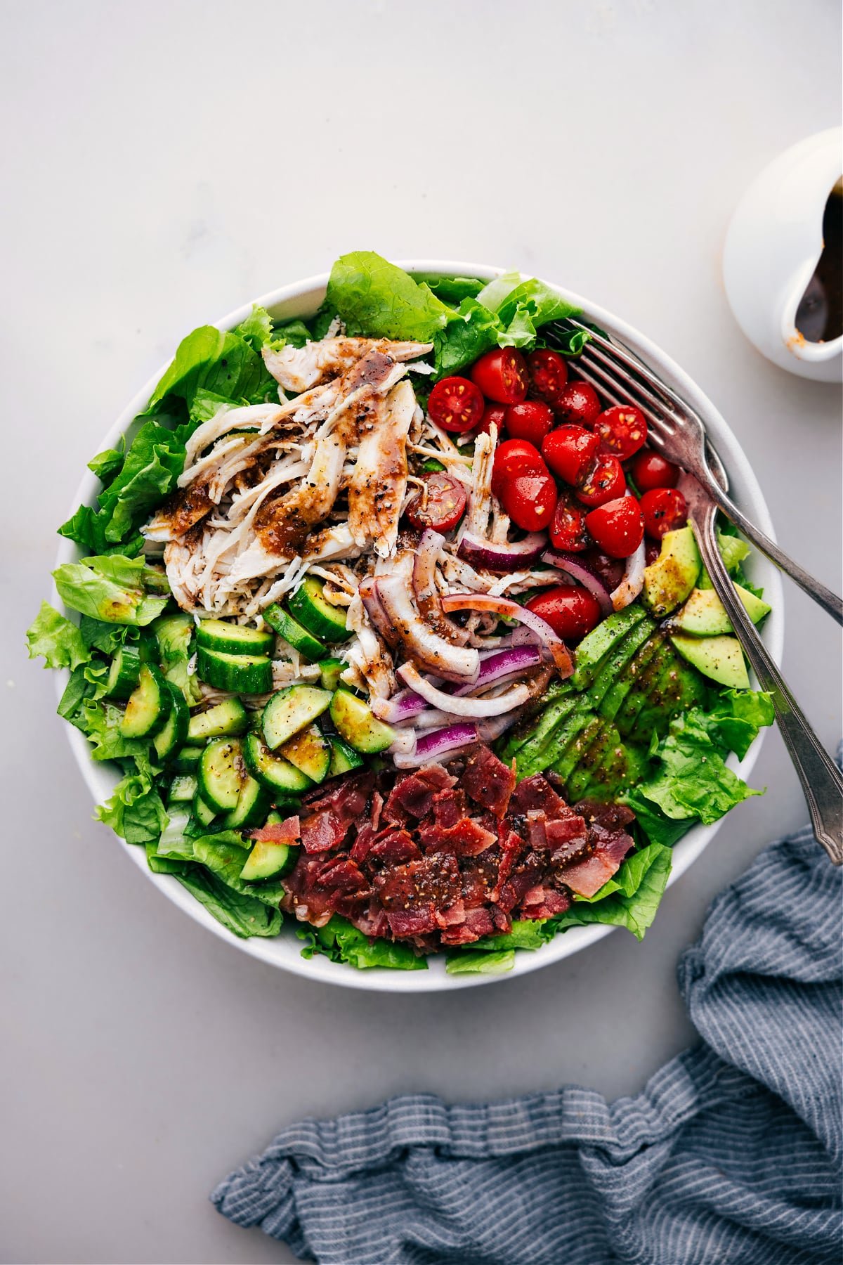 Dressed Turkey Bacon Avocado Salad ready to be enjoyed.