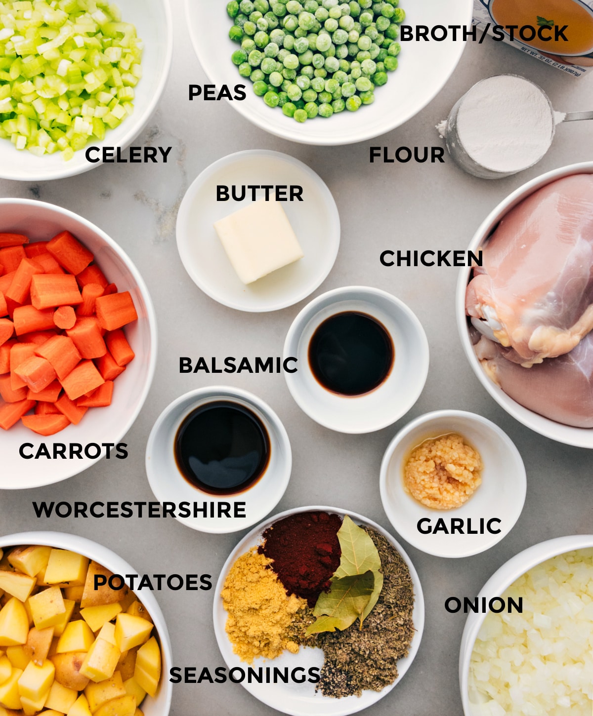 All the ingredients used in this recipe spread out on a tray ready to be prepped.