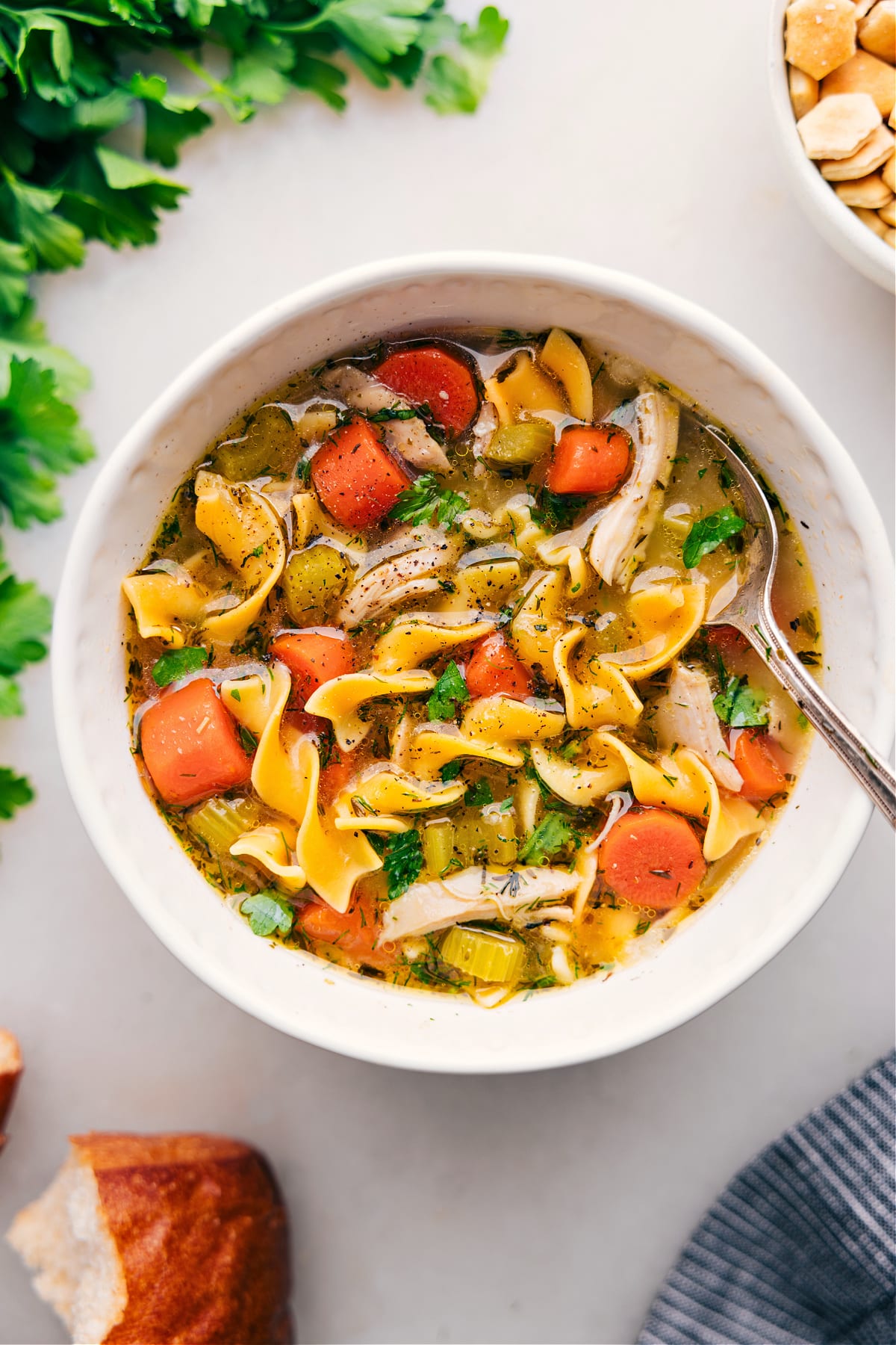 Chicken Noodle Soup in a bowl ready to be enjoyed.