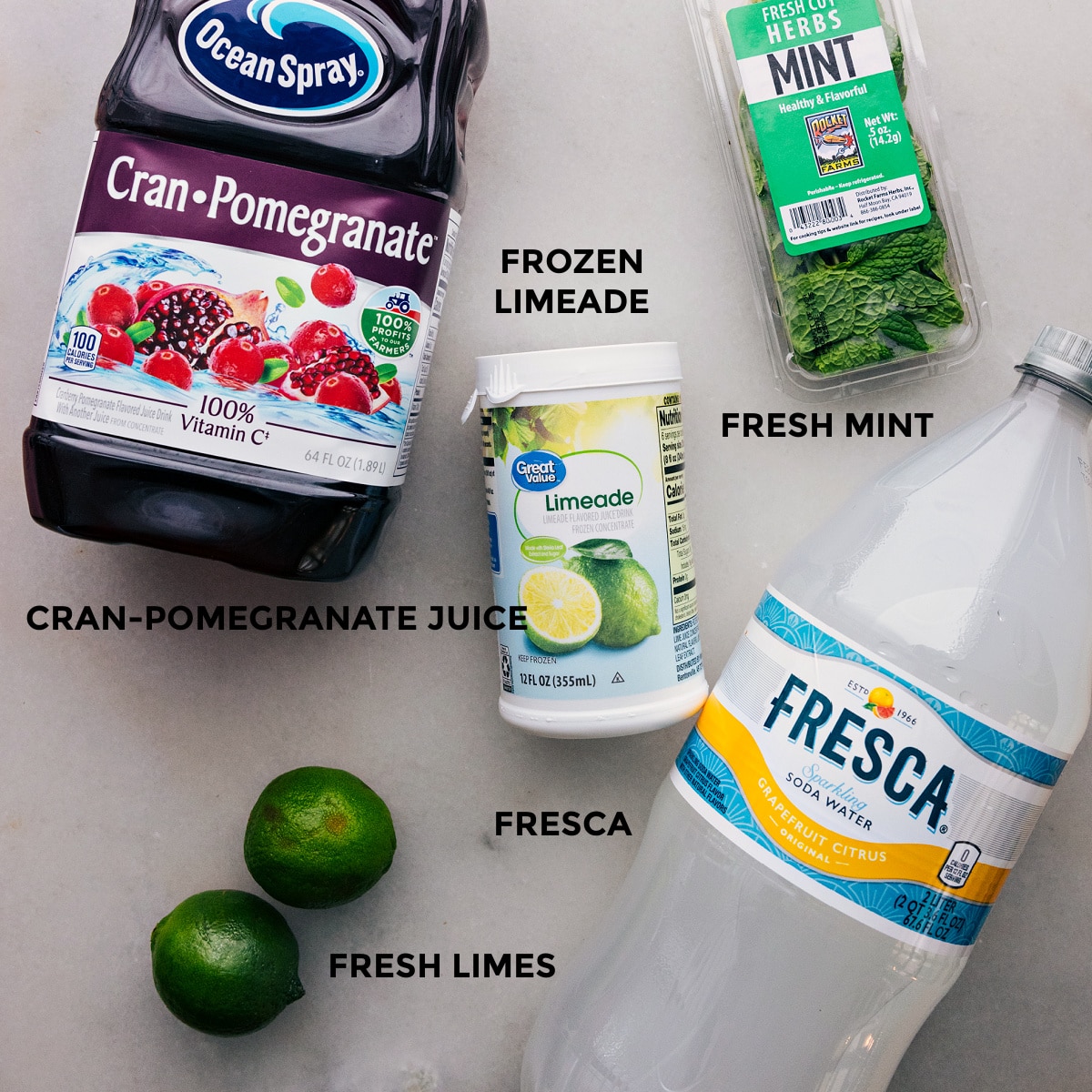 All the ingredients in this drink laid out ready to be be made into a delicious treat.