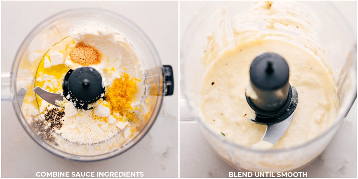 Combining sauce ingredients until smooth.