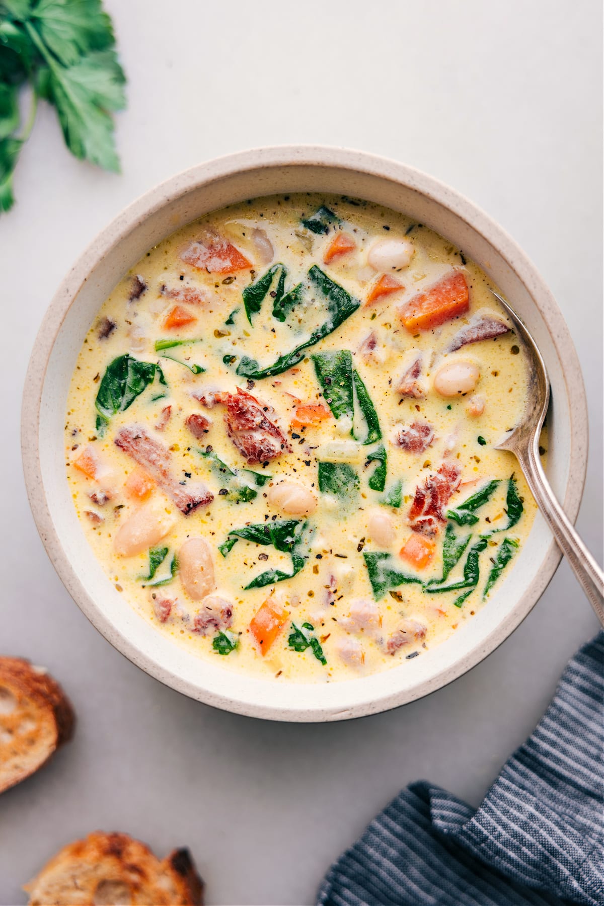 Big bowl of Ham and Bean Soup ready to be enjoyed.