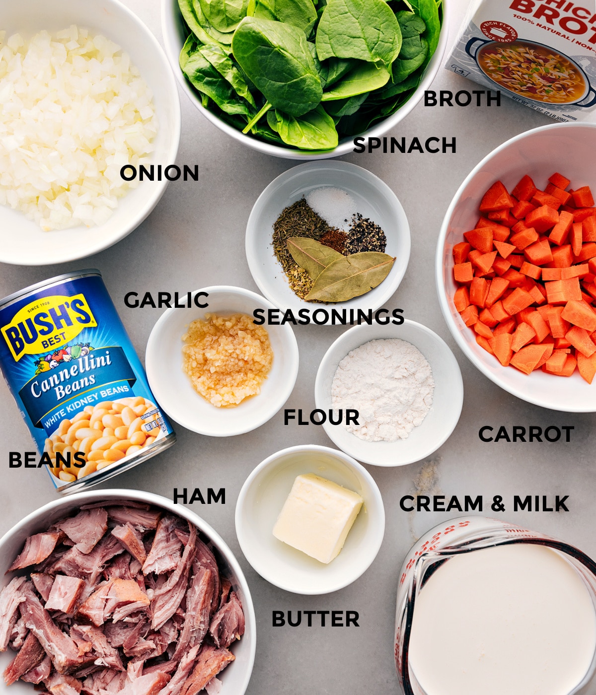 Ingredients used in this dish prepped out for easy assembly.