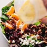 Lemon poppy seed dressing being poured over the salad.