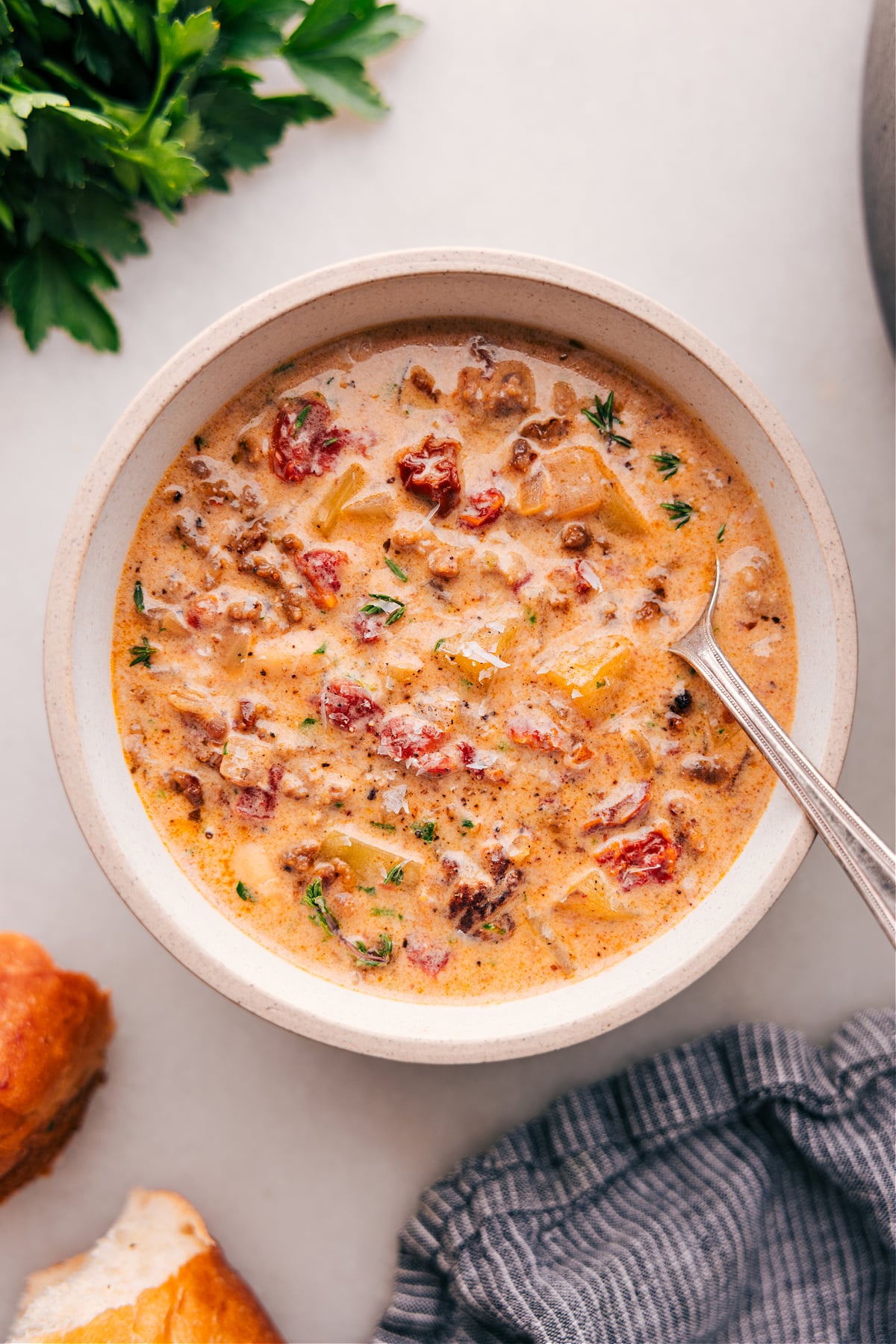 A bowl filled with the completed recipe, packed full of flavor, making it a hearty dish perfect for enjoying on a cold night.