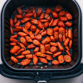 Air fryer carrots fresh out of the air fryer.