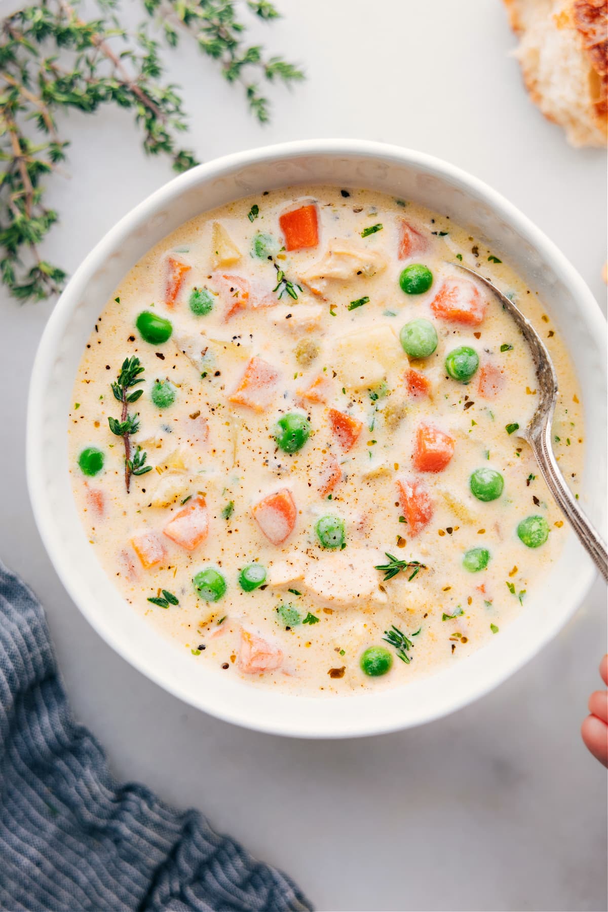 Chicken and Potato Soup in a bowl ready to be enjoyed.