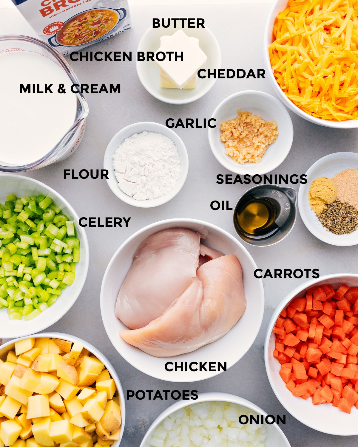 All the ingredients in this recipe prepped out for easy assembly.