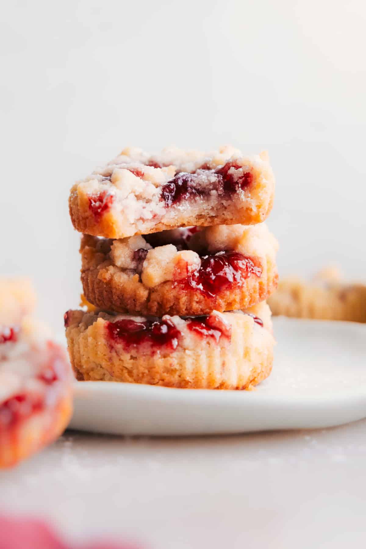 Stack of Costco's Raspberry Crumble Cookies on a plate