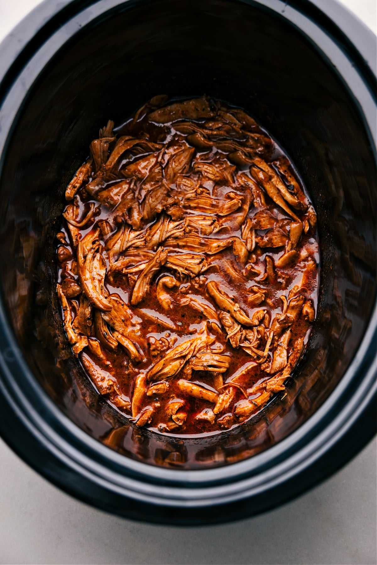 Crockpot Chicken Tacos in the crockpot.