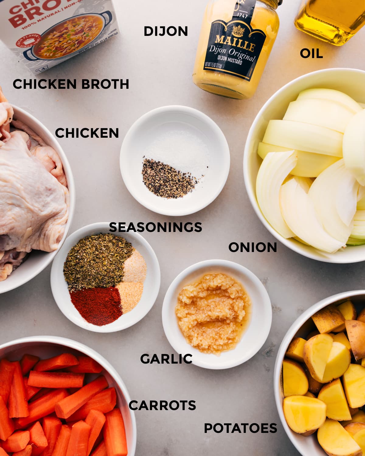 All the ingredients in this recipe laid out for easy prep.