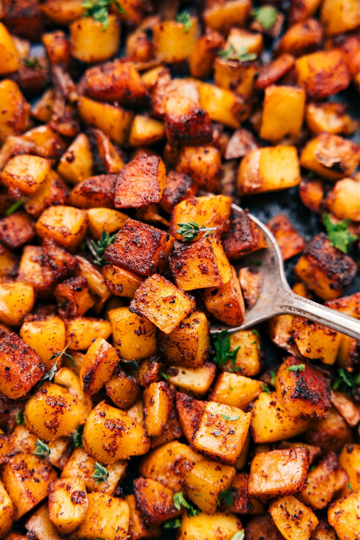 Breakfast skillet potatoes freshly made and ready to be enjoyed.