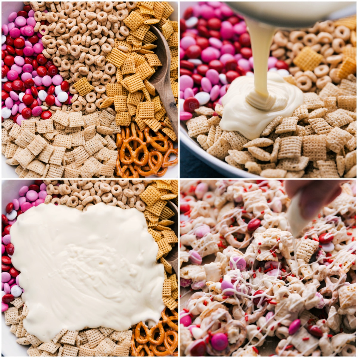 Adding all the ingredients to a bowl and it all being mixed together.