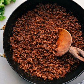 Taco meat recipe in the pan ready to be served.