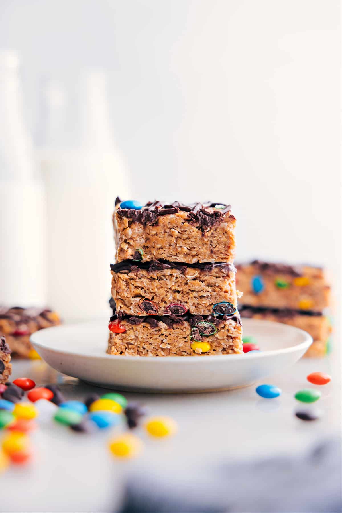 Energy Bars Recipe cut into squares and stacked on top of each other.
