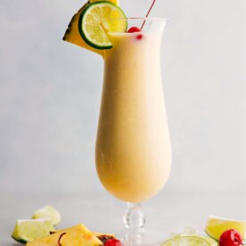 Pina Colada in a glass ready to be enjoyed.