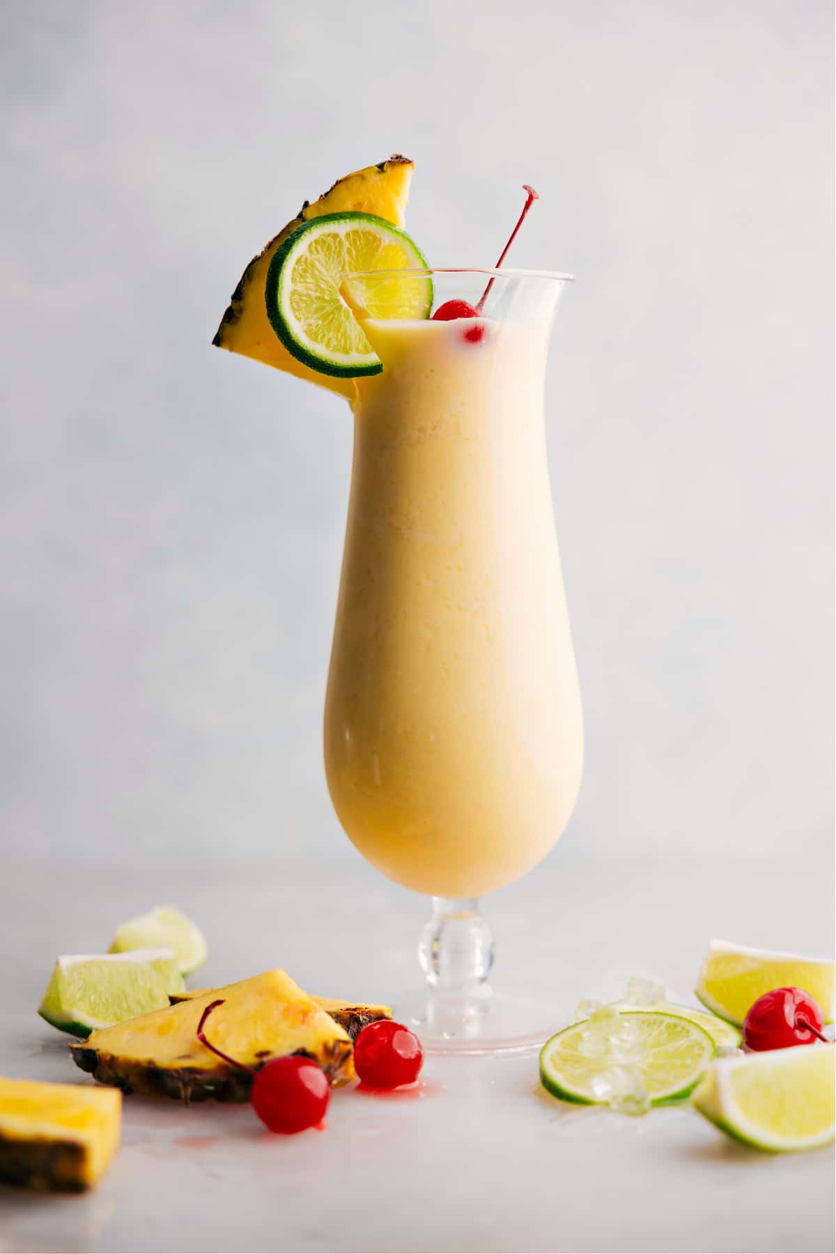 Pina Colada in a glass ready to be enjoyed.