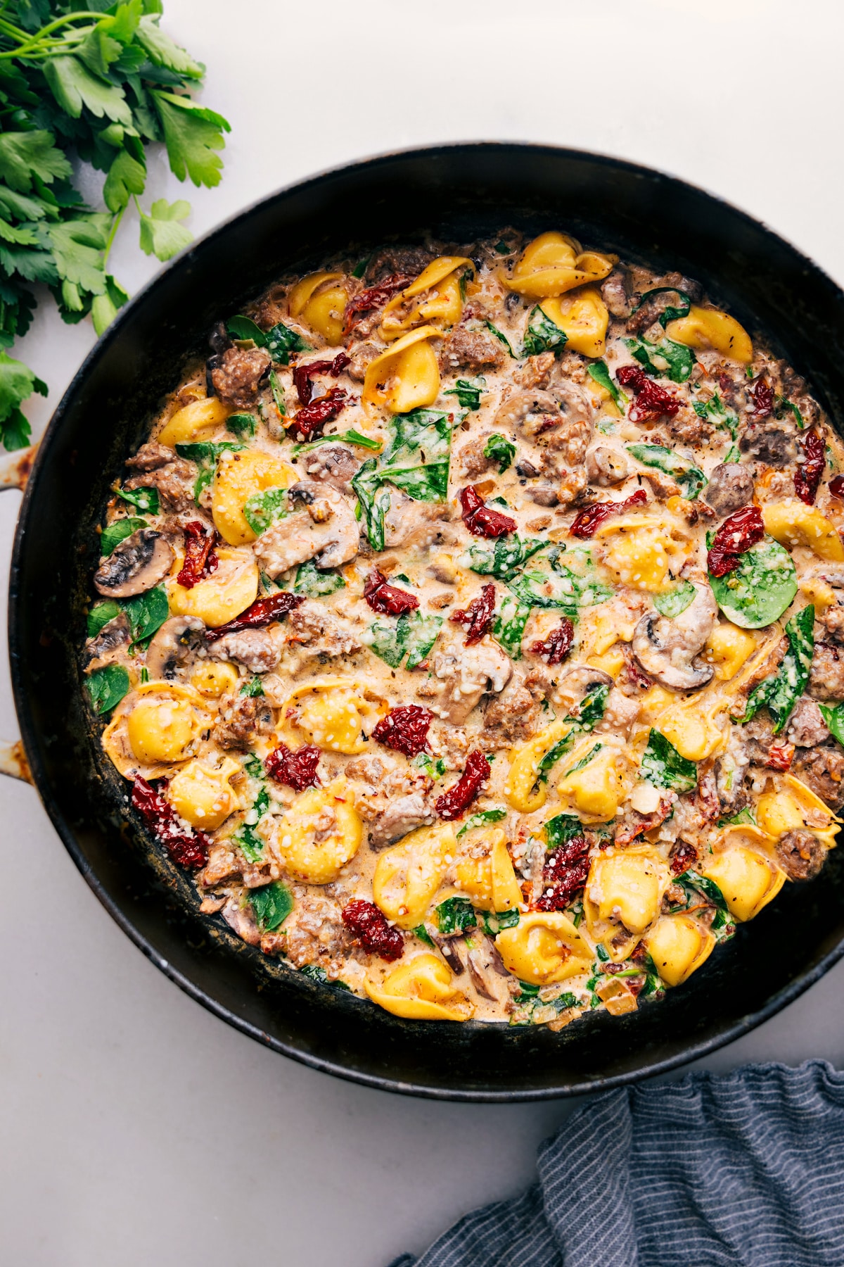 Sausage Tortellini Bake fresh out of the oven.