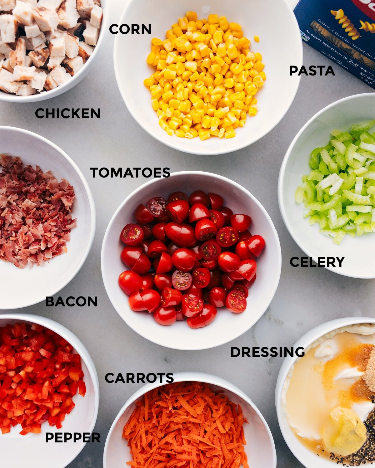 All the ingredients in this recipe prepped out for easy assembly.