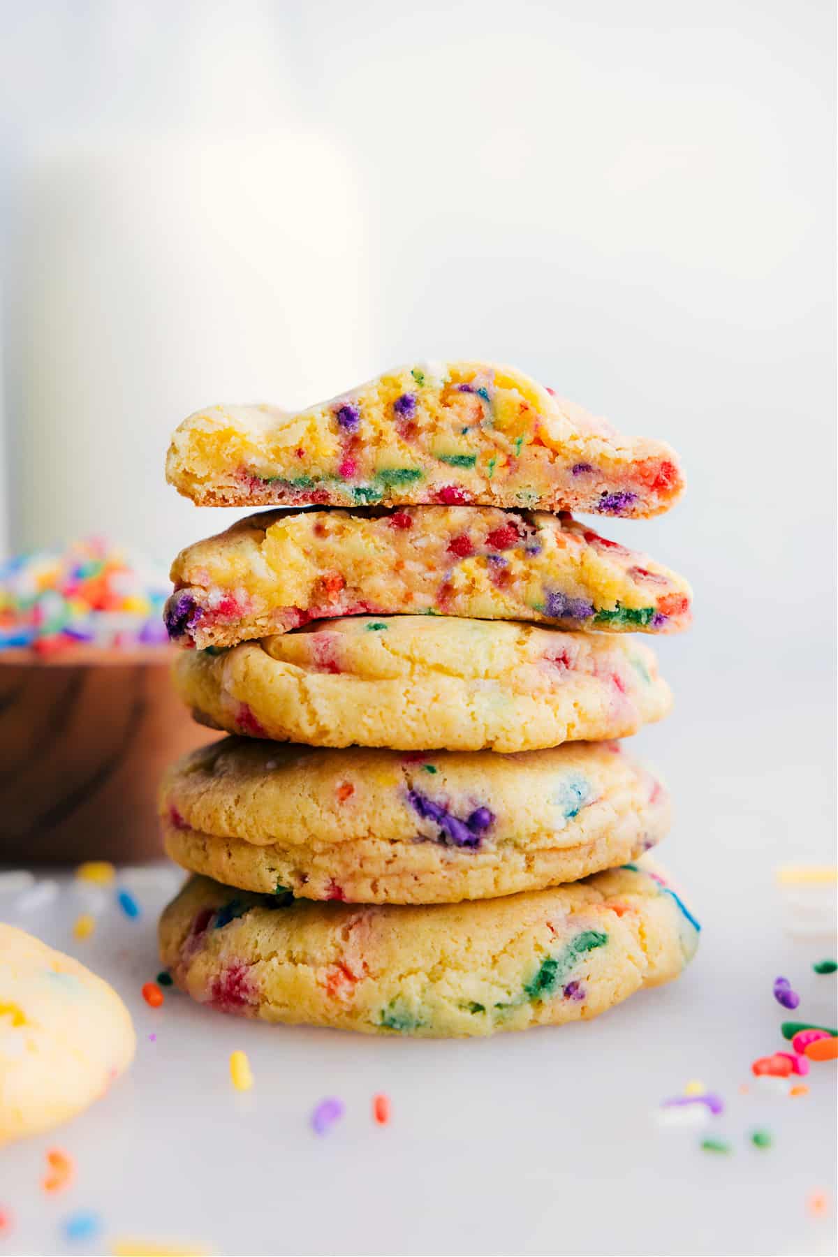 Cake Mix Cookies stacked on top of eachother.