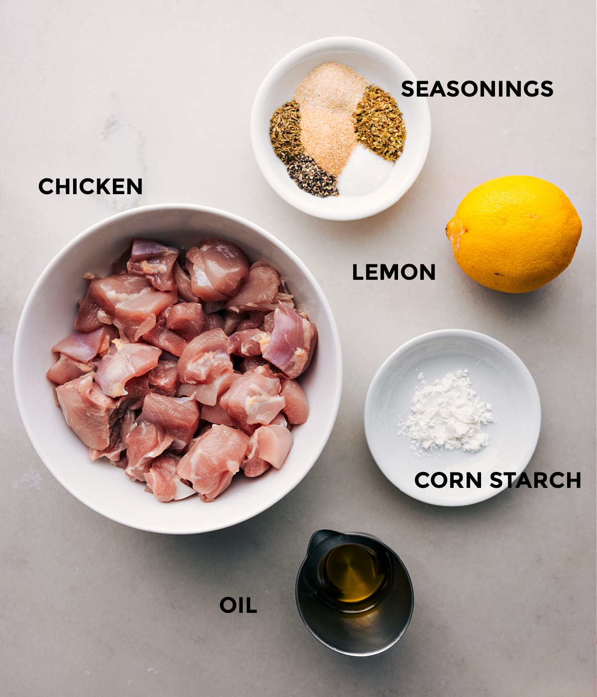 All the ingredients in this recipe prepped out for easy assembly.