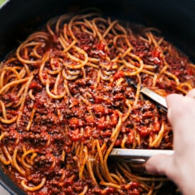 Spaghetti Bolognese recipe in the pot.