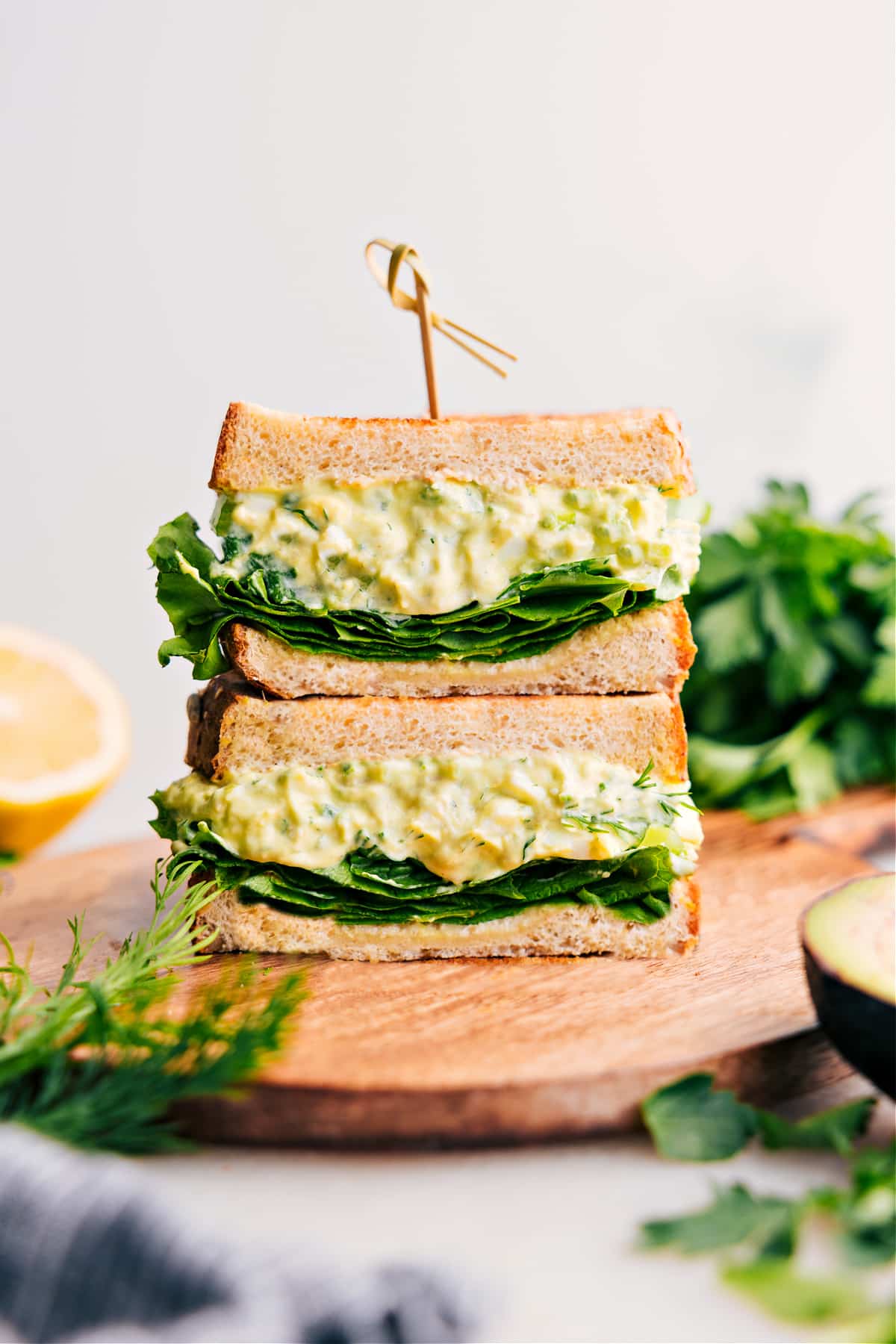 The Best Avocado Egg Salad Recipe Avocado Egg Salad stacked and ready to be enjoyed.